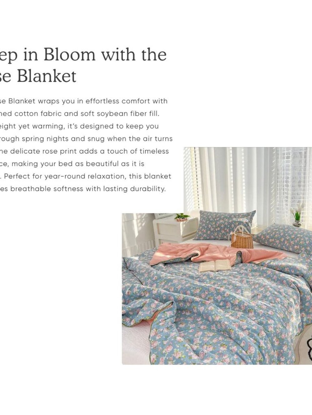 NEW ‘The Rose Blanket' -  The Fleece Company - Full Size 'Cotton & Soybean Fiber - Picture 5 of 13